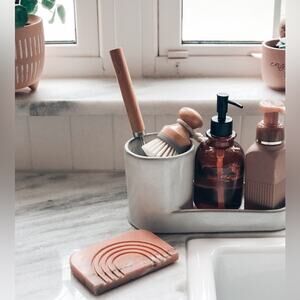 Boho Pink terracotta marble rainbow arch soap dish shelf decor sink tray